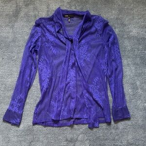 Maje Vibrant Purple Lace Tie-Neck Long Sleeve Blouse
